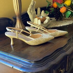 Nine West Cream Woven Slingback Heels